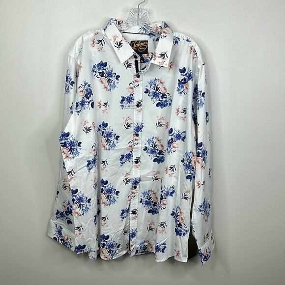 Johnny Bigg Men's Big & Tall William Floral Stretch Button Up Shirt in Pink 4XL - Picture 1 of 6